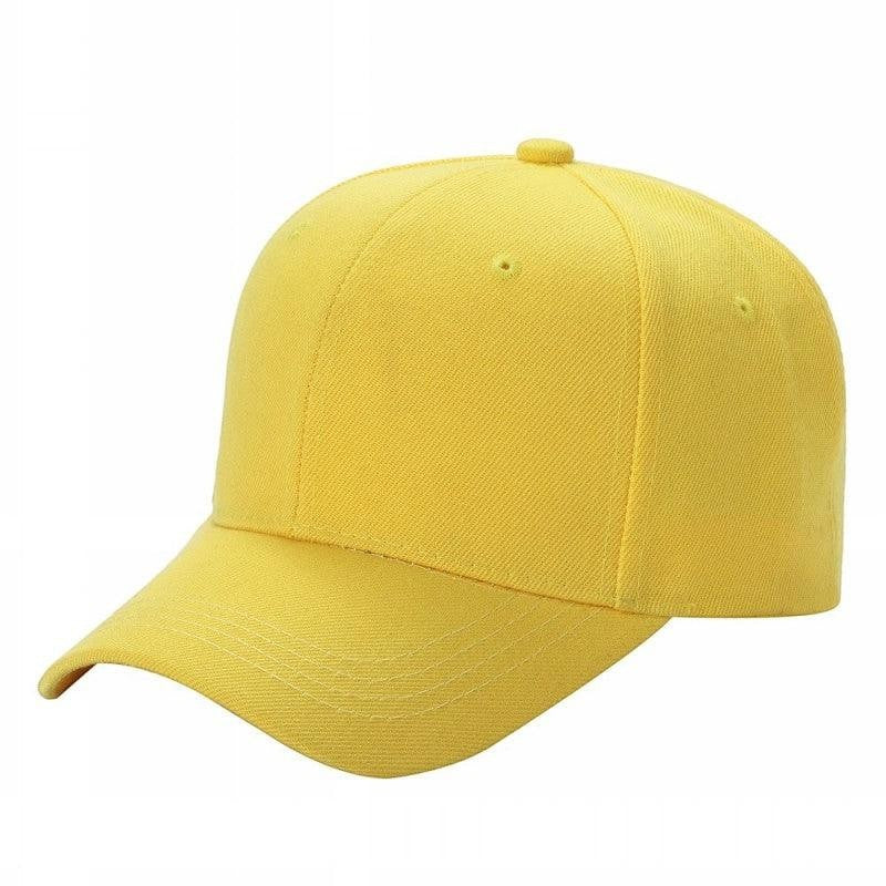 Waycap V1 yellow polyester baseball cap with adjustable Velcro closure and curved brim.